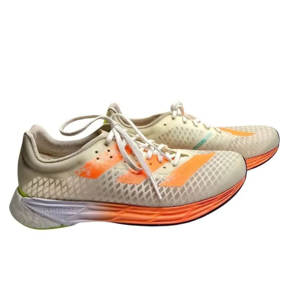Adidas Adizero Pro White Screaming Orange Solar Yellow Lightstrike Running Sneak